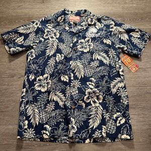 RJC Shirt Mens Medium Blue Floral Short Sleeve Button Up Made in USA Deadstock